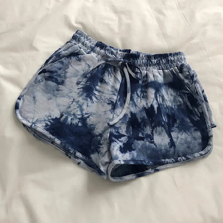 Tie-Dye Print Elastic Waist Shorts