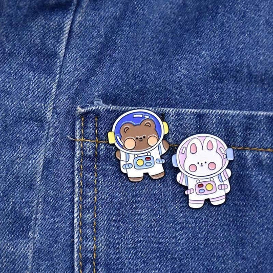 Kawaii Astronaut Bear & Rabbit Enamel Pins - Enamel Pins - Kawaii Bonjour