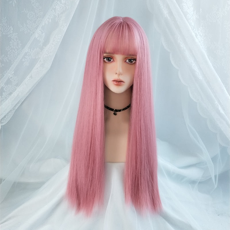Cosplay Multi Color Long Straight Wig With Bangs