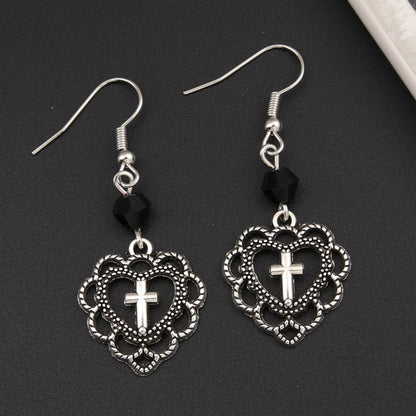 Aesthetic Dark Gothic Heart Cross Earrings