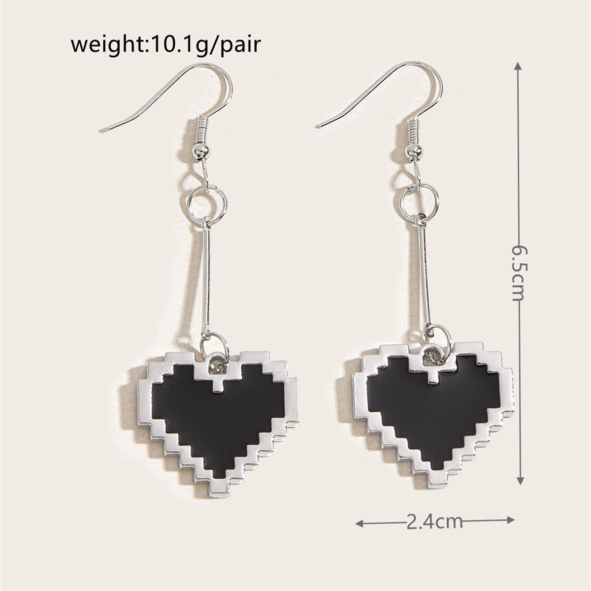 Trendy Black Love Pixel Heart Earrings