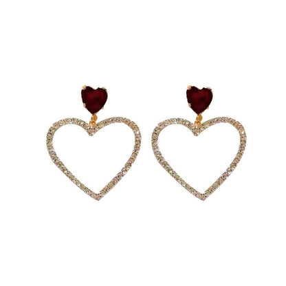 Rhinestone Hollow Heart Crystal Drop Earrings