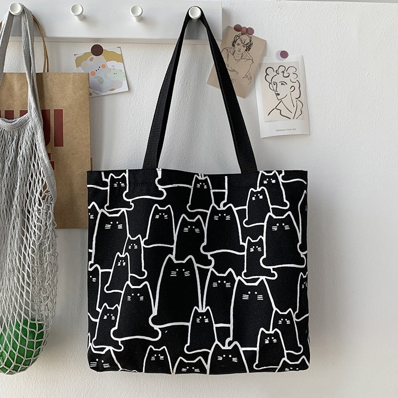Kawaii Canvas Cat Tote Bag