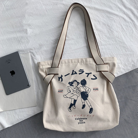 Japanese Retro Cartoon Canvas Tote Bag