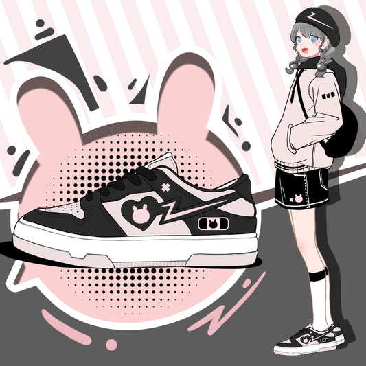 Kawaii Colorblock Bunny Heart Sneakers