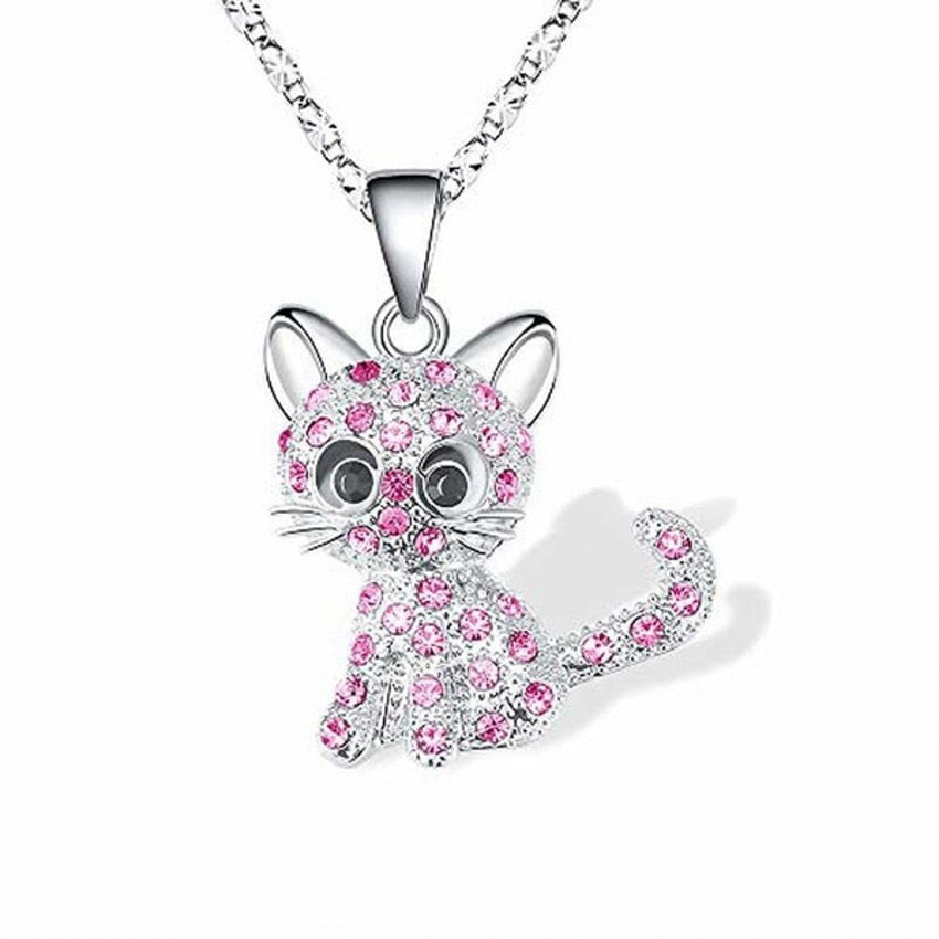 Cute Crystal Cat Necklace