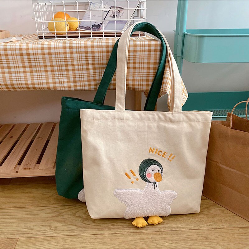Kawaii Duck Embroidery Tote Bag - Shoulder Bag, Tote Bag - Kawaii Bonjour