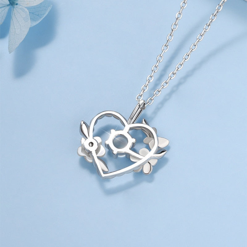 Silver Shell Flower Butterfly Heart Charm Necklace