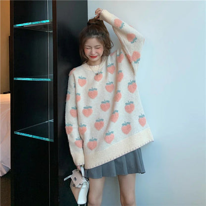 Kawaii Sweet Peach Strawberry Sweater