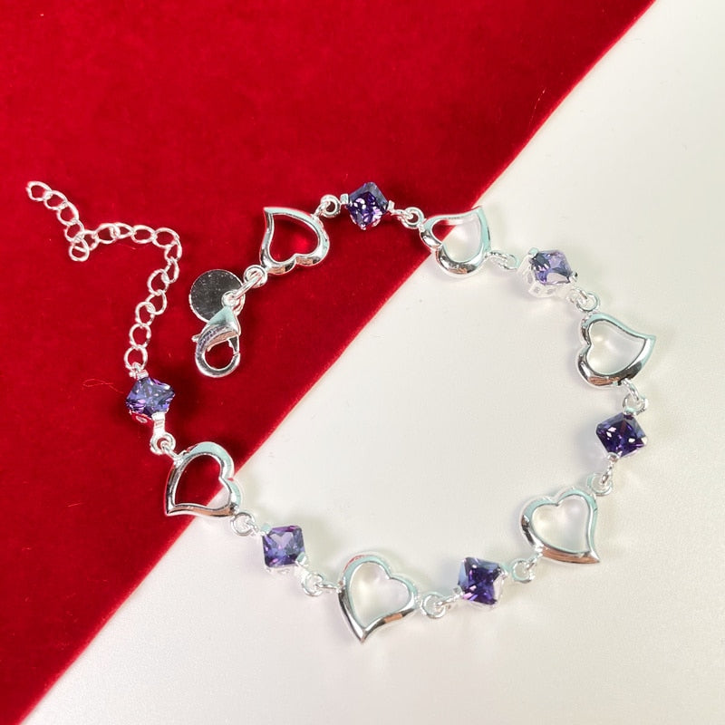 Kawaii Unique Heart Purple Crystal Bracelet