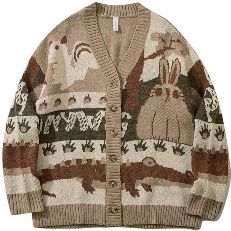 Vintage Squirrel Rabbit Jacquard Cardigan Sweater Trending - Kawaii Bonjour