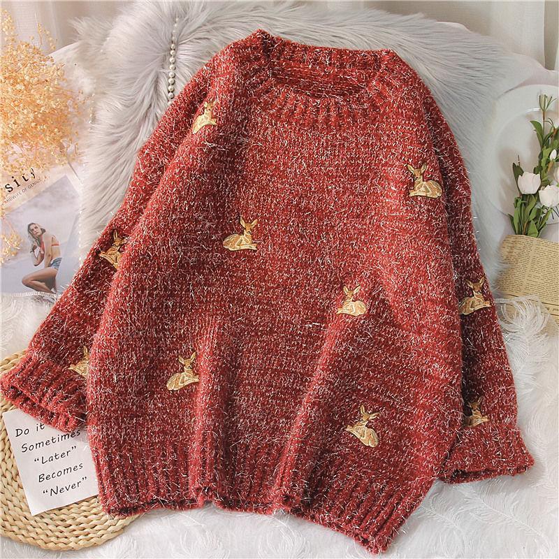 Kawaii Deer Embroidery Sweater - Sweater - Kawaii Bonjour