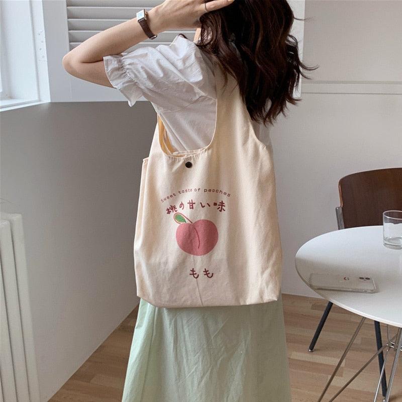 Kawaii Japanese Style Peach Tote Bag - Shoulder Bag, Tote Bag - Kawaii Bonjour