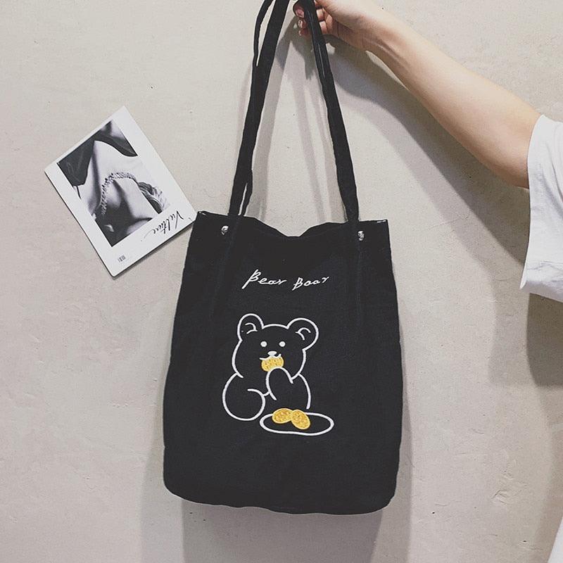Kawaii Embroidery Cookie Bear Tote Bag - Shoulder Bag, Tote Bag - Kawaii Bonjour