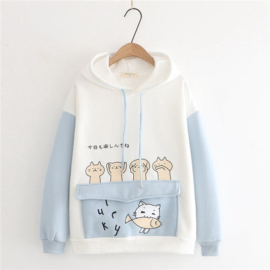 Harajuku Funny Kitty Cat Letter Sweatshirt Hoodie