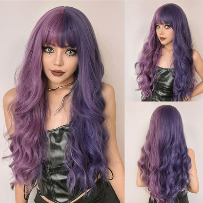 Cosplay Long Wavy Purple Wig with Bangs