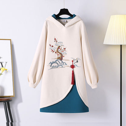Millennium Tree Swan Embroidery Hoodies Sweatshirt Dress -  - Kawaii Bonjour