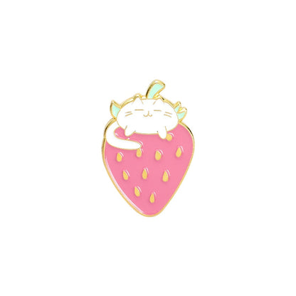 Sweet Strawberry Cat Bunny Enamel Pins