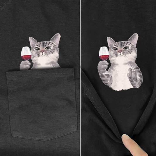 Surprise Pocket Wine Cat T-Shirt 4