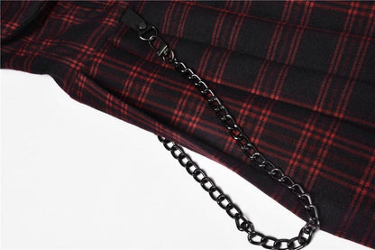 Gothic Plaid Zipper Chain Pleated Slip Dress