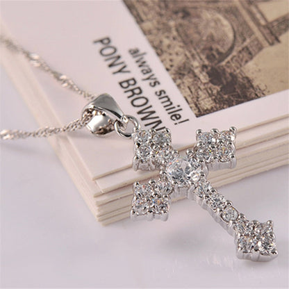 925 Silver Crystal Cross Pendant Necklace