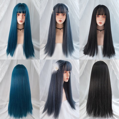 Cosplay Multi Color Long Straight Wig With Bangs