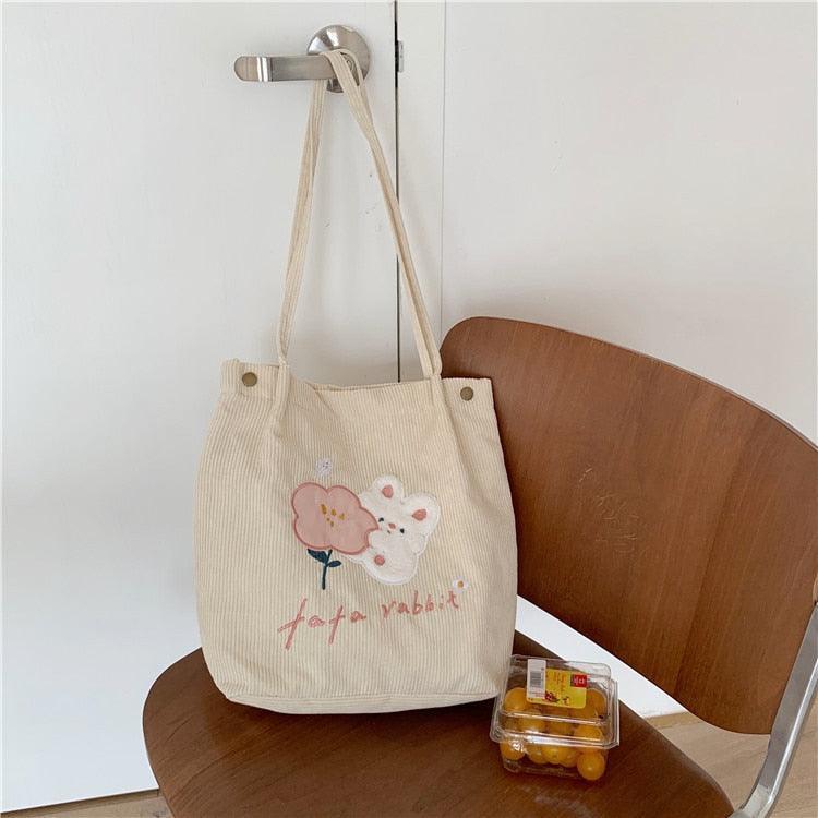 Kawaii Embroidery Bunny Tote Bag - Shoulder Bag, Tote Bag - Kawaii Bonjour