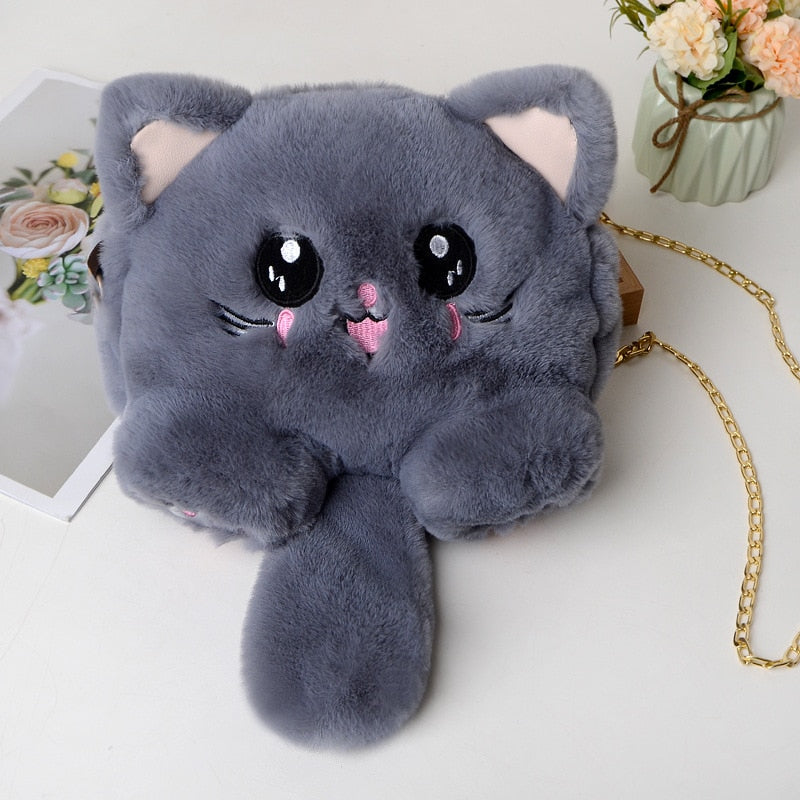 Kawaii Plush Kitty Cat Paws & Tail Crossbody Bag