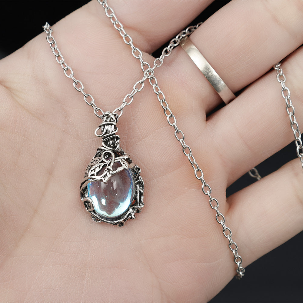 Leaf Crystal Waterdrop Gemstone Pendant Necklace