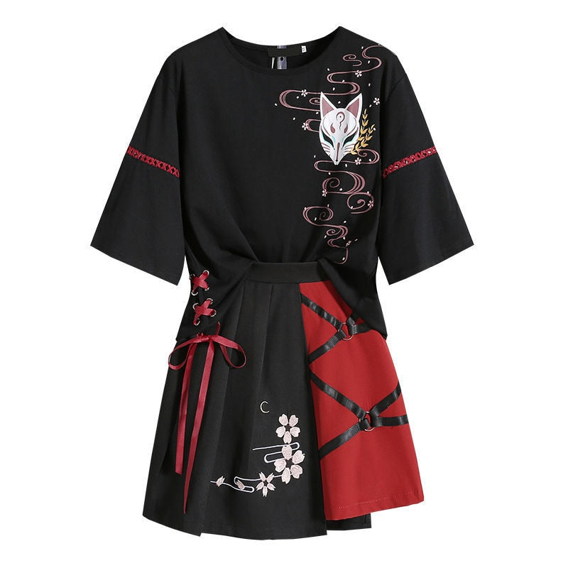 Flower Lolita Ribbon Fox Set - New, Skirt, Tops - Kawaii Bonjour