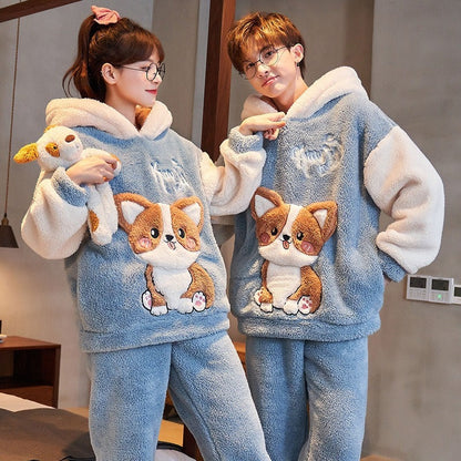 Kawaii Puppy Girlfriend Boyfriend Hooded Pajamas Set