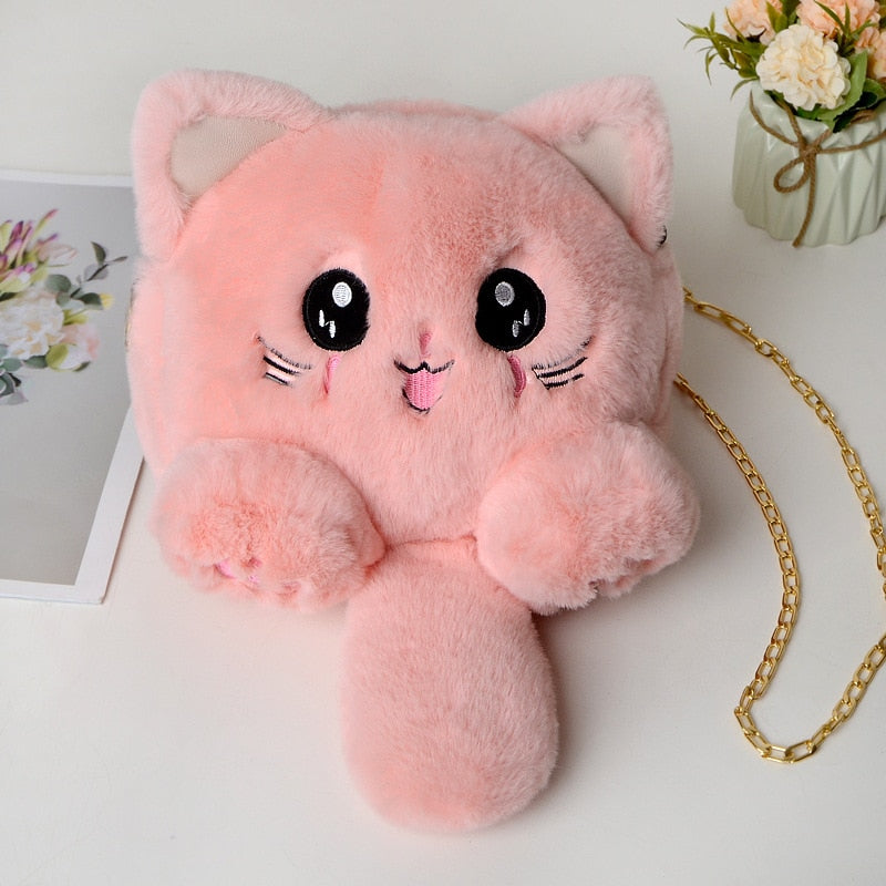 Kawaii Plush Kitty Cat Paws & Tail Crossbody Bag