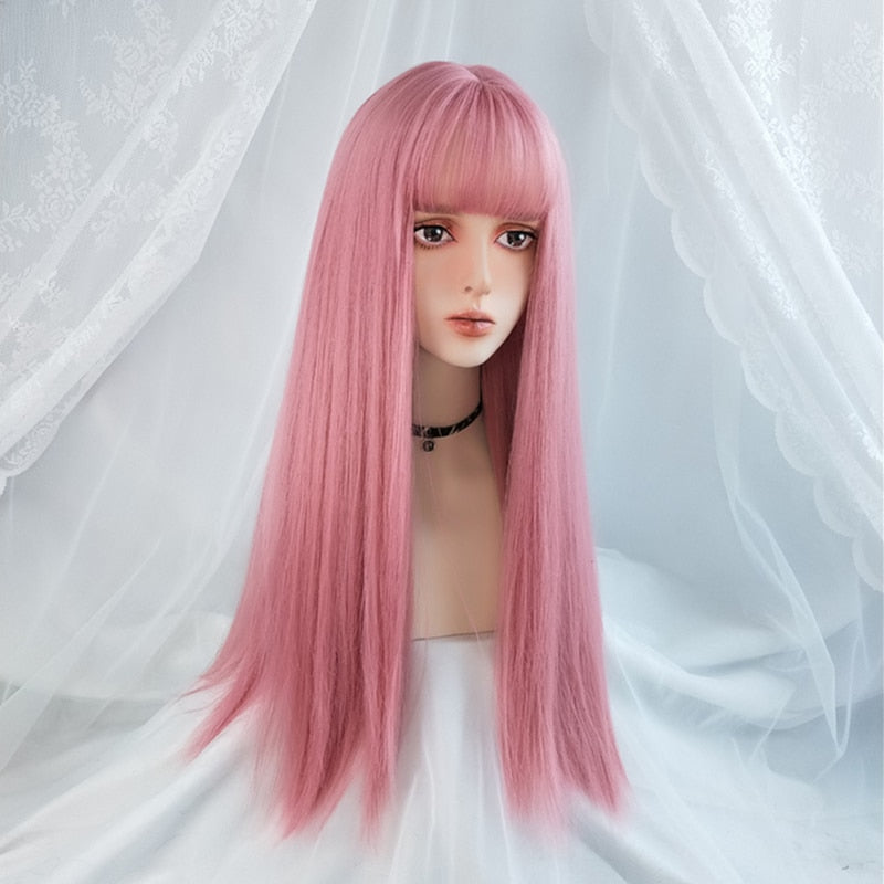 Cosplay Multi Color Long Straight Wig With Bangs