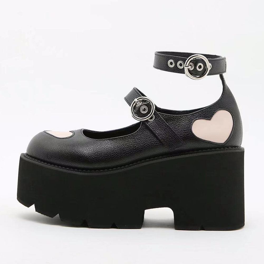 Lolita Rings Heart Buckle Mary Janes Shoes