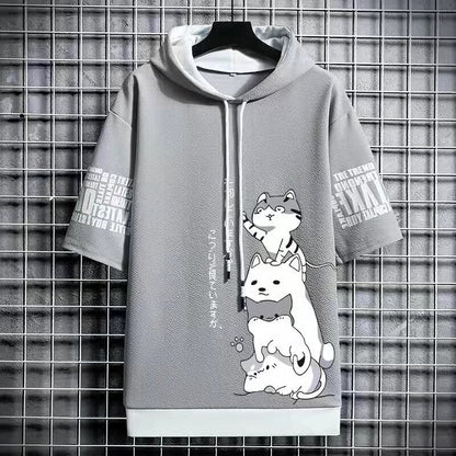 Streetwear Cat Friends Drawstring T-Shirt Hoodie