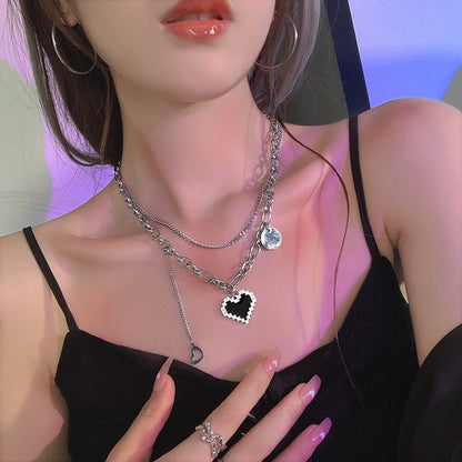 Kawaii Pixel Heart Link Chain Pendant Necklace