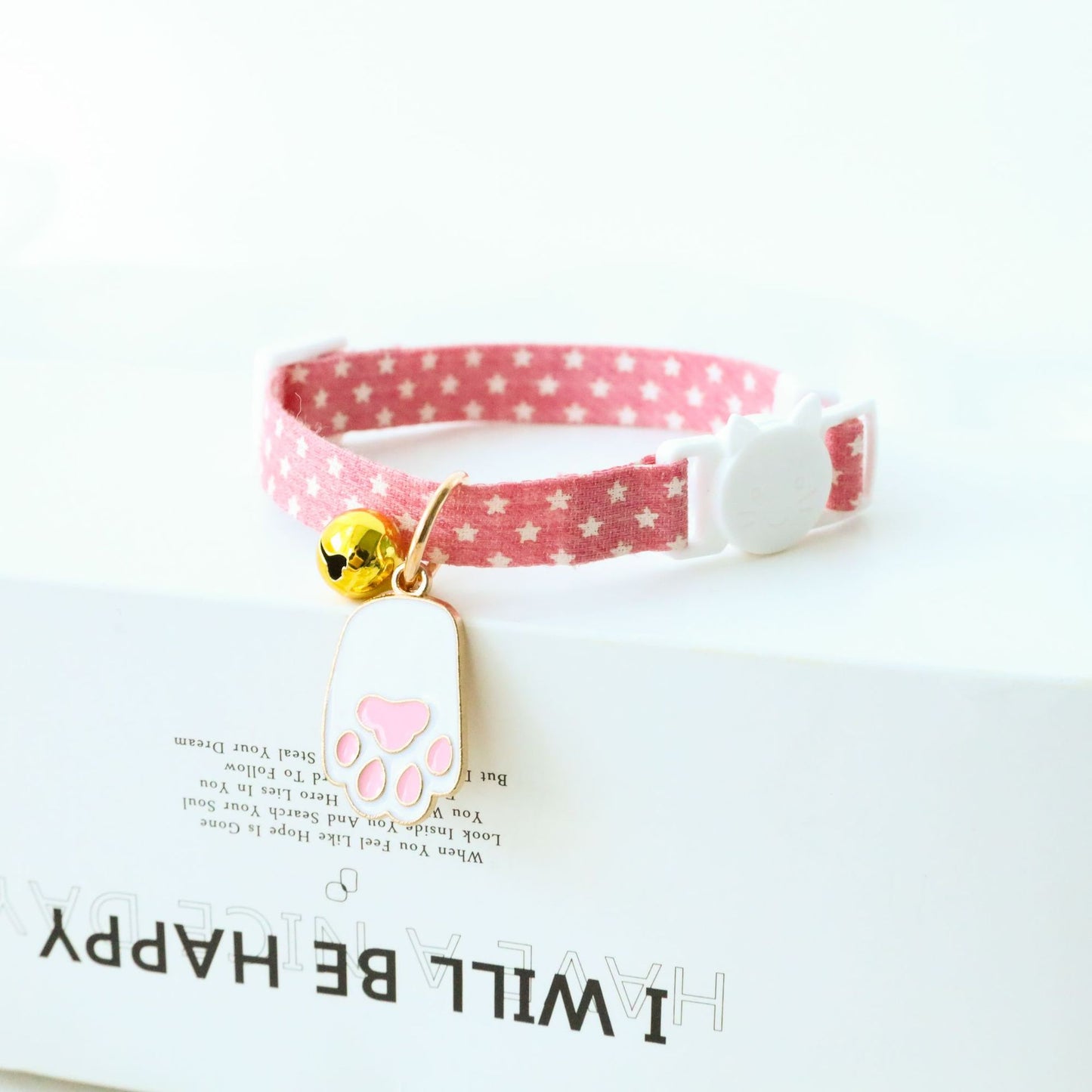 Long Pink Paw Pendant & Bell Cat Collar