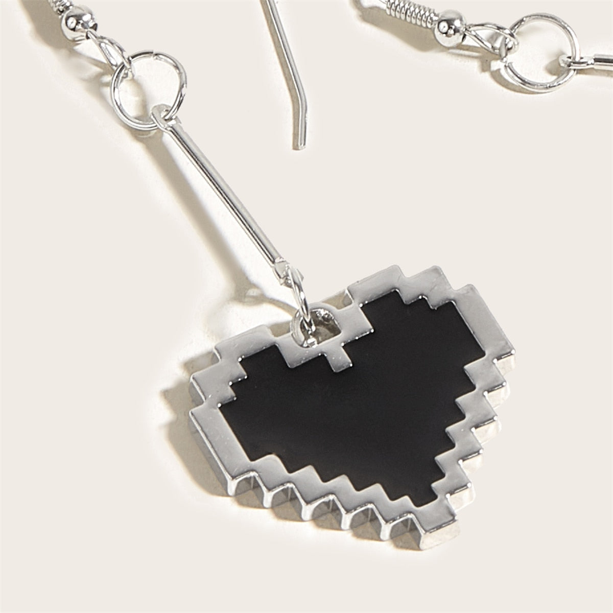 Trendy Black Love Pixel Heart Earrings