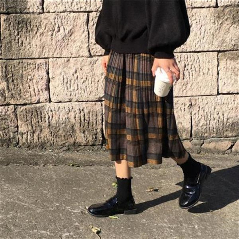 Harajuku Vintage Wool High Waist Skirt - New, Skirts - Kawaii Bonjour