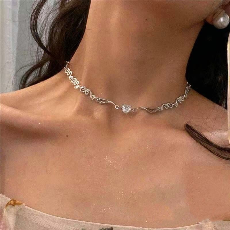 Kawaii Silver Love Heart Crystal Necklace