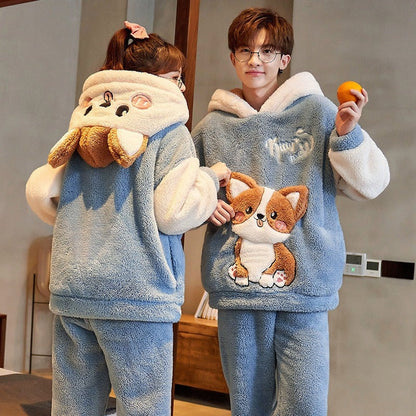 Kawaii Puppy Girlfriend Boyfriend Hooded Pajamas Set