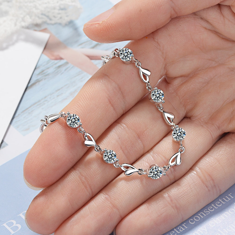 Kawaii Unique Heart Silver Crystal Bracelet