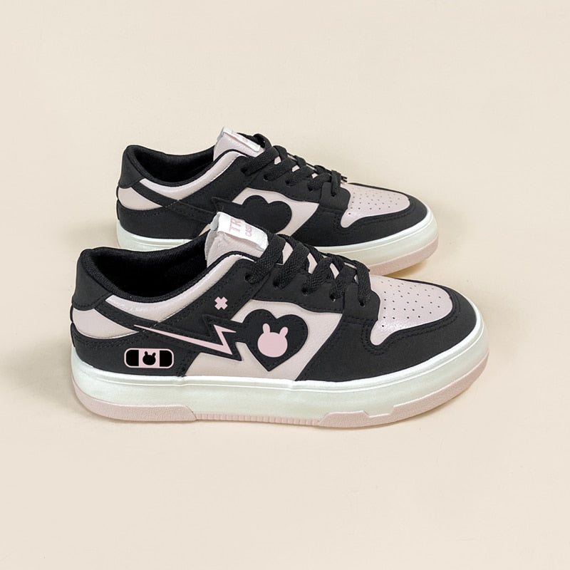 Kawaii Colorblock Bunny Heart Sneakers