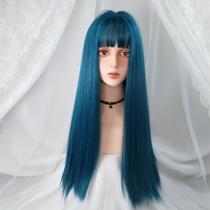 Cosplay Multi Color Long Straight Wig With Bangs