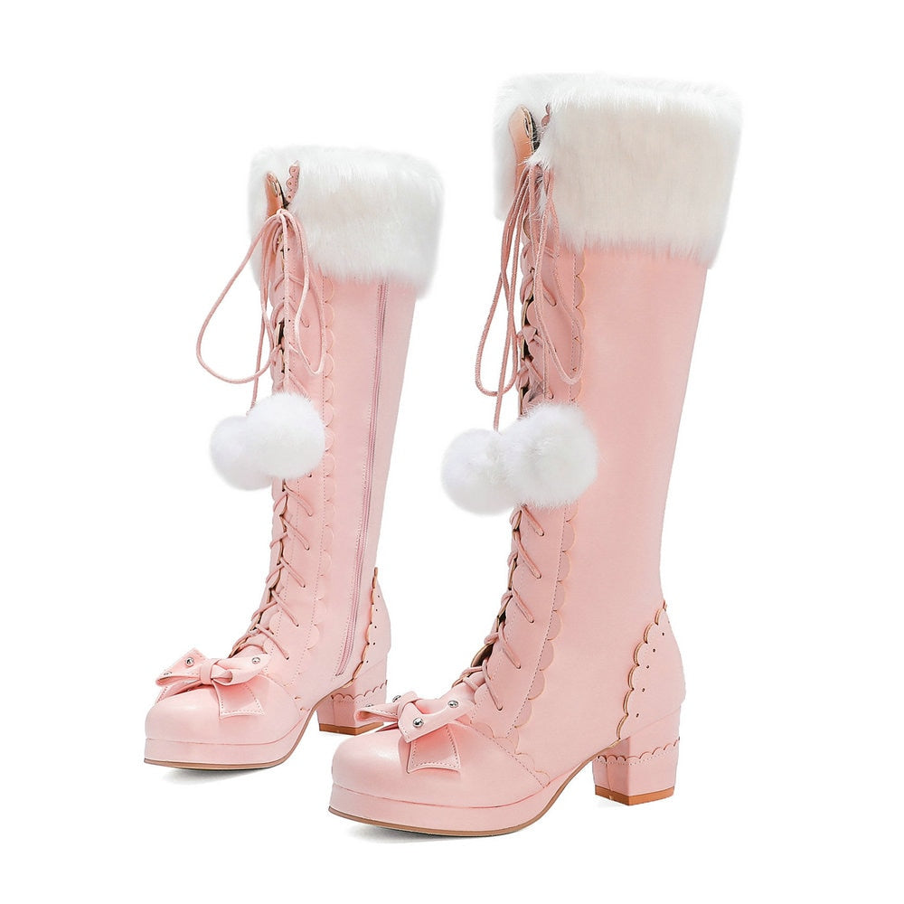 Lolita Fur Ball High Heel Boots