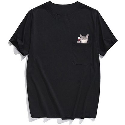Surprise Pocket Wine Cat T-Shirt