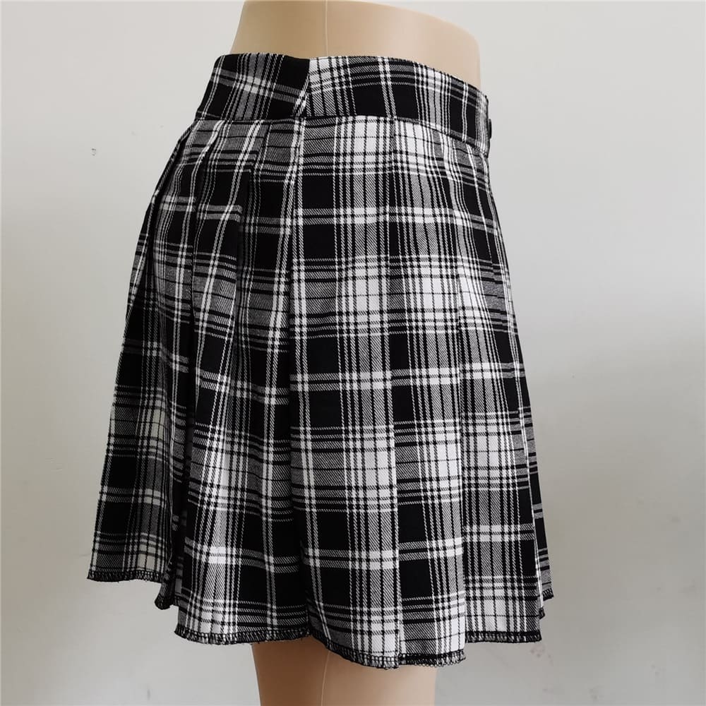 Punk Pleated Plaid Irregular Skirt