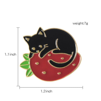 Strawberry Black Cat Enamel Pin