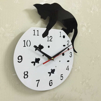 Cat On Wall Clock Catching Fish