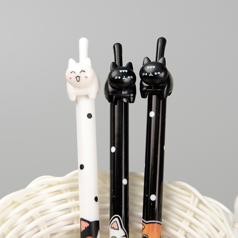 4Pcs Cute Black White Cat Pattern Black Ink Gel Pen -  - Meowhiskers 